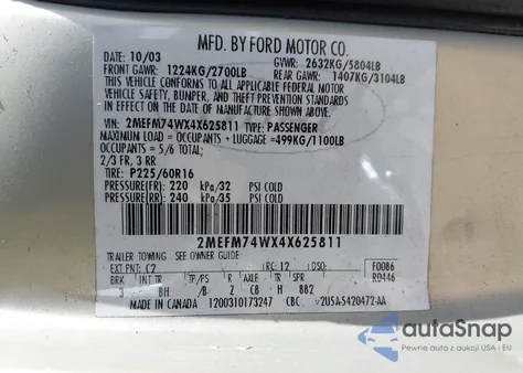 2004 Mercury Grand Marquis Gs from USA, damaged, VIN 2MEFM74WX4X625811